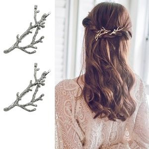 2PCS Branch Bobby Pins Antiqued Twig Hair Pin Silver Hair Clips Whimsical Forest